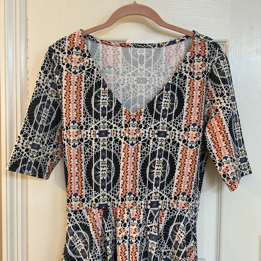 Mimi Chica Skater skirt dress shirt sleeves v-neck pattern Southwestern POCKETS